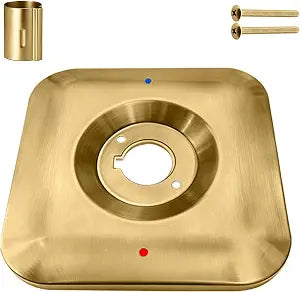 Shower Escutcheon Replacement for Moen T2471 Genta LX Valve Trim Kit,One-Handle Tub and Shower Faucet, Single Metal Square Escutcheon KitShower Handle Cover Plate with 96987 Stop Tube,Brushed Gold