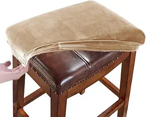 Stool Covers Rectangular Velvet Set of 4 Vanity Stool Covers Stretch Washable Saddle Bar Stool Slipcover Bench Seat Protector with Elastic Bands Counter Bar Stools Chairs Covers Camel