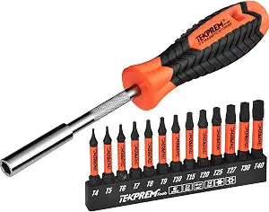 Long Torx Bit Set with Magnetic Bit Driver,TEKPREM 13-Piece Security Torx Screwdriver Bit Set with 2 inch T4 T5 T6 T7 T8 T9 T10 T15 T20 T25 T27 T30 T40 Tamper Resistant