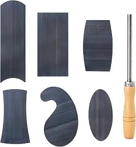 Cabinet Scraper Burnisher with 6 Piece Multi-Shaped Scraper Set 1 Oval 2 Double Convex/concave 1 Rectangle 1 Curved and 1 Gooseneck Scraper (Blue Spring Steel)