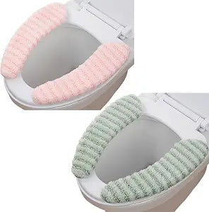 2Pairs Plush Warm Thick Padded Toilet Seat Cover Mat Non Slip Soft Toilet Seat Cushion Washable Bathroom Warmer with Self-Adhesive Tape