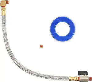 Extended Tank Drain Valve Assembly Kit Flexible Braided Steel Tube 15 inch 1/4 Inch NPT Pipe Fitting for Air Compressor