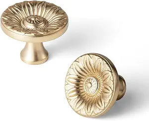 6 Pack Champagne Bronze Cabinet Knob, Floral Sunburst Drawer Pull