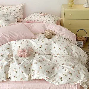 Pink Floral Duvet Cover Set Twin Size Bedding Set and 1 Pillowcase