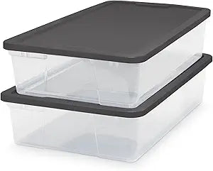 HOMZ Clear Plastic Storage Bins w/Snaplock Lids, 28 Qt, Gray, 2 Pack