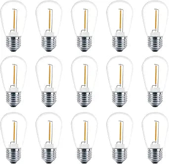 Meconard 15 Pack S14 LED Outdoor String Light Replacement Bulbs, Warm White