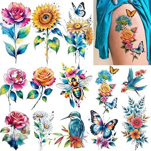 Tazimi Large Watercolor Floral Temporary Tattoos