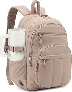 Large Backpack for Women, Quilted Laptop Bookbag with Pouch Pockets for College Work Travel Gym Teacher Nurses, Puffer High School Backpack for Girls, Camel
