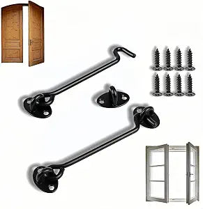 eavy Duty Hook and Eye Latch 2 Pack, 6 Inch Stainless Steel Gate Door Lock with Screws, Security Lock for Barn Door Garage Door Shed Cabinet, Weather Resistant, Easy Install, Black