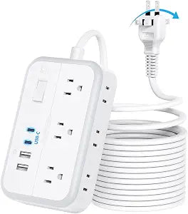 NTONPOWER 2 Prong Extension Cord 25 FT, Power Strip with 6 Outlets 4 USB Ports(2 USB C), 1875W Three Prong to Two Prong Adapter, Rotating Flat Plug, Ideal for Old House