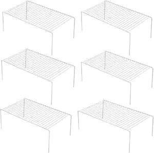 Kitchen Cabinet Shelf Organizer Set of 6, Medium (13 x 9.4 inch) Metal Wire Pantry Storage Shelves, Dish Plate Racks for Cabinets, Freezer, Counter, Cupboard Organizers and Storage, White