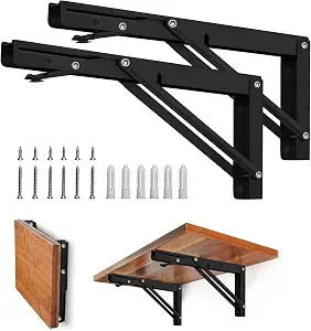 Storystore Folding Shelf Brackets, 10 Inch 2 Pcs Black Stainless Steel