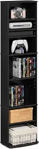 Furinno JAYA DVD Shelf, 8-Tier Tall Narrow CD Rack, Media Shelf with Adjustable Shelves, DVD Storage Cabinets for CD Bluray Game Disc, Easy Assembly, for Living Room, Home Office, Espresso