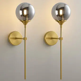 Smoke Gray Globe Wall Sconce: Set of 2 Modern Mid Century Stairway Lights