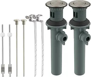 Hibbent 2 Pack Bathroom Sink Drain with Lift Rod, Lavatory Universal Pop Up Drain Stopper with Overflow for Bathroom Vanity Vessel Sink, Compatible with Moen, American Standard Hole, Brushed Nickel