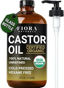 Fiora Naturals Organic Castor Oil in Glass Bottle - Cold Pressed 16 Fl Oz