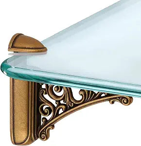 Adjustable Glass Floating Shelf Brackets, Antique Brass, 2 Pcs