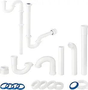 (1 Pack) Yariwiz 1-1/4 inch White Bathroom Drain Kit for Most Bathroom Sink Drain Replacement Tubular Plumbing Pipe Assembly KSD-009W