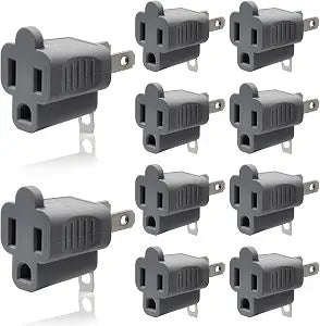 ELEGRP 2 to 3 Prong Adapter, 3 to 2 Prong Converter - 10 Pack, Gray