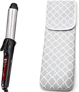 Women's Heat Resistant Neoprene Curling Iron Holder Flat Iron Curling Wand Travel Storage Cover Case Bag Pouch -Water-Resistant (Grey Chervon)