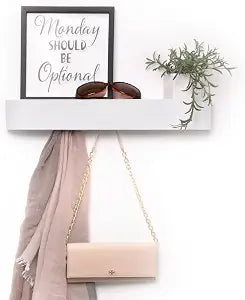xympo Modern Wall-Mounted Coat Rack with Shelf Heavy-Duty Steel, 5 Sturdy Hooks, Powder-Coated Finish, Space-Saving Entryway Organizer with Mounting Hardware Sleek & Minimalist Design (White)