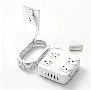 Power Strip with Surge Protector, 3 Side, 8 AC 6 USB Ports Flat Plug Switch