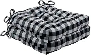 Buffalo Check Tufted Chair Seat Cushions, 2-Pack, Black & White, 3 x 15 in