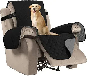 H.VERSAILTEX Reversible Quilted Recliner Covers Recliner Chair Cover Water Resistant Furniture Protector Washable Couch Cover with Elastic Straps for Kids, Pets (Recliner, Black/Grey)