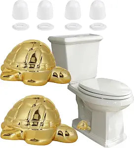 6Pcs Decorative Toilet Bolt Covers: 2Pcs Golden Ceramic Sea Turtle Caps and 4Pcs Universal Caps, Ornaments for Toilet Base and Bathroom