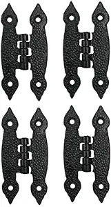 Adonai Hardware Abib Antique Iron H Cabinet Hinges (4 Pack, Black Powder Coated) for Vintage Barn Doors, Cupboards, Kitchen Wardrobes, Wooden Jewelry Box, Sheds, Furniture, Treasure Chest and Trunks