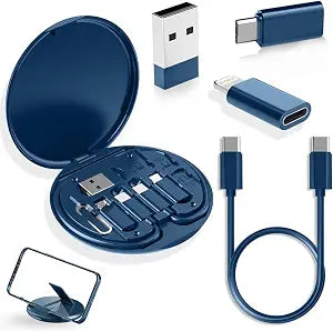 YANZIE USB Adapter Kit, USB C Travel Organizer Case with Phone Stand, Blue
