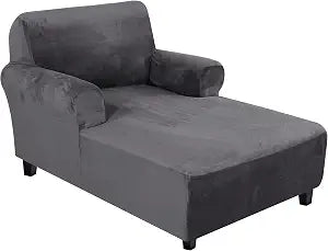 H.VERSAILTEX Velvet Chaise Lounge Cover High Stretch Chaise Chair Cover for Living Room Soft Chaise Slipcovers with Arms Luxury Velvet Chaise Lounge Dog Covers, Machine Washable, Grey