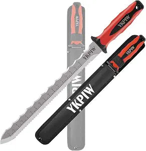 Insulation Knife with Measuring Scale, Stainless Steel Double-Sided Serrated Insulation Cutter Tool with Nylon Sheath for Rockwool, Foam, Fiberglass, Drywall, Lawn and Garden