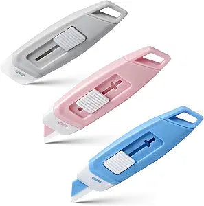 3-Pack Mini Ceramic Box Cutter, Retractable Utility Knife with Safety Lock & Keychain Hole, Magnetic Package Opener with Ceramic Blades for Home Office Shipping Packages (Multi)