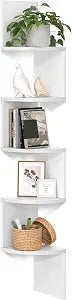 VASAGLE Corner Shelf Wall Mount, 5-Tier Floating Corner Bookshelf