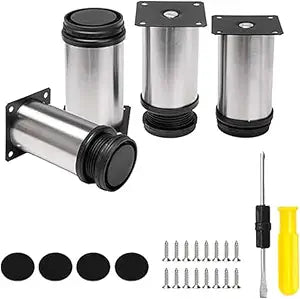4 Pack Furniture Legs 2 Inch Patas Para Muebles Adjustable Furniture Feet Stainless Steel Adjustable Legs Metal Legs Round for Coffee Table Cabinet Desk Sofa Shelves