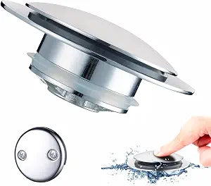 WELSAN Chrome Bathtub Drain Stopper, Universal Pop Up Tub Drain Stoppers Replacement Tip Toe and Lift and Turn with 2-Hole Overflow Face Plate Cover, EZ Bathtub Plug