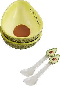 Mud Pie Avocado Fiesta Tidbit Plate; plate 4 3/4" x 3 3/4" | spoon 3 3/4"
