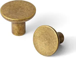 Goo-Ki 6 Pack Classic Antique Brass Cabinet Knobs - Minimalist Round Kitchen Handles Vintage Hardware