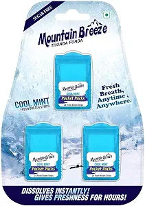 Mountain Breeze Oral Hygiene Mouth Freshener Sugar Free Cool Mint Flavoured Breath Strips (24 Strips Each Cassatte)-Pack of 1 (3 Cassette) NEW