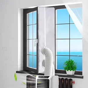 400CM (157") Portable AC Window Vent Kit with 2 Zipper Doors, Universal Casement Window Vent Seal Kit for Mobile Air Conditioner and Dryer, Upgraded Full Sealing Waterproof AC Window Seal Kit