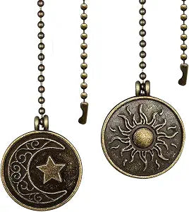 Ceiling Fan Pull Chain Sun Moon Pattern,2 Pcs 12 Inch Beaded Ball Pull Chain Extender Decorative With Connector, Newst Style Fan Light Pendant Extension Decor,Bronze