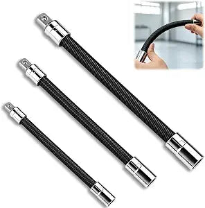 3Pcs Flexible Socket Extension Set - 1/4" 3/8" 1/2" Shaft Drive 10" 8" 6", Flexible Drill Bit Extension, Bendable Socket Wrench Extensions for Tight Repair Spaces