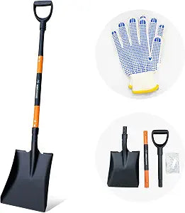 Heavy Duty Steel Flat ShovelSquare Head Shovel with Detachable D-Handle and Anti-Slip Grip, 47 Inch Flat Shovel for Landscaping, Square Shovel for Gardening, Transfer Shovel