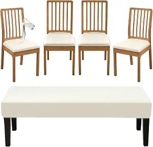FUANGUI PU Dining Room Chair Covers Slipcovers Set of 4 and 1PC Bench Cover