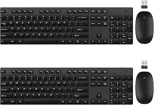 Wireless Keyboard and Mouse Combo, EDJO Silent Full Size Cordless USB Keyboard Mouse, 2.4GHz Lag-Free, Long Battery Life, for Computer, Laptop, PC, Chromebook, Windows (Black, 2 Pack)