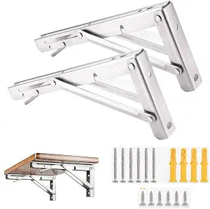 Folding Shelf Brackets, Max Load 330 lb, Heavy Duty Stainless Steel Collapsible Wall Mounted Shelf Brackets for Table, Space Saving DIY Bracket, Pack of 2 (Silver, 2packs 16 Inch)