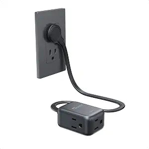 1.5FT Right Angle Extension Cord, 3 Prong Flat Plug with 3 Outlets, Black
