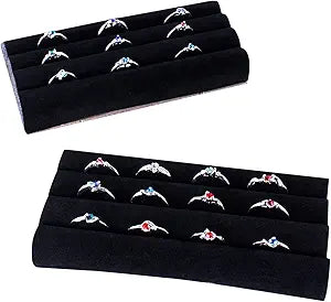 Super Z Outlet Black Velvet Ring Trays Accessory Foam Pads for Jewelry Showcase, Storage Displays, Home Organization & Decoration (2 Pack)