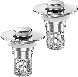 Bathroom Sink Drain Strainer,(2PCS) Pop-up Sink Drain Strainer with Removable Stainless Steel Strainer Basket Hair Catcher, Bathroom Sink Strainer for Bathroom Sink Stopper Replacement